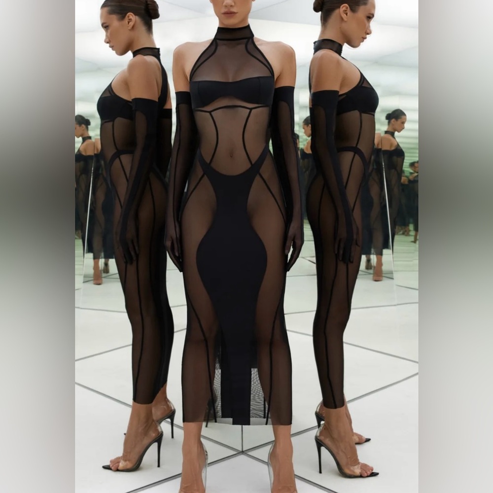 Brand NEW sexy  Black Mesh Dress with Gloves